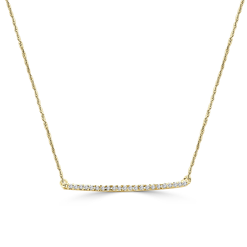 10K Yellow Gold Round Natural Diamond Bar Pendant Necklace (0.10 ct)