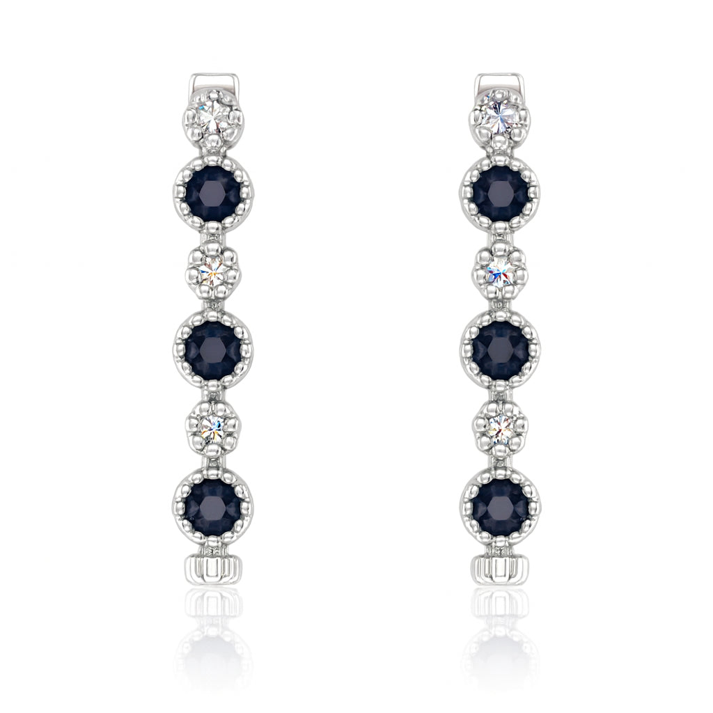0.74 Carat Blue Sapphire and Diamond Hoops in 14 Karat White Gold - Round Shape Earrings