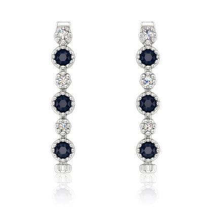 0.74 Carat Blue Sapphire and Diamond Hoops in 14 Karat White Gold - Round Shape Earrings