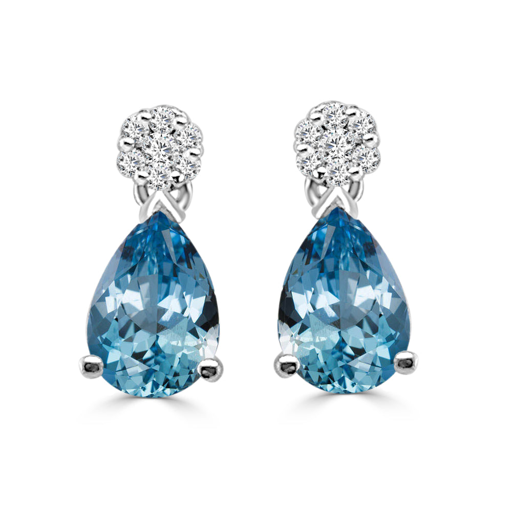 14K White Gold Aquamarine and Diamond Pear Shape Drop Earrings (2.00 ct)