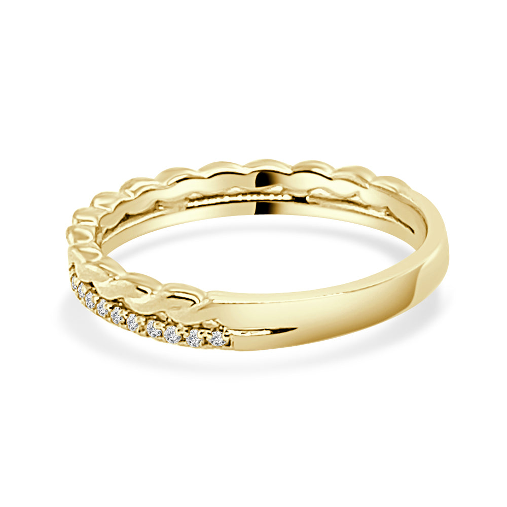 10K Yellow Gold High Polished Braid Diamond Wedding Band with round 0.20 ct Natural Diamond