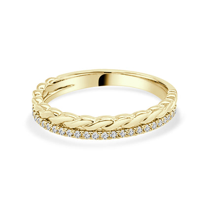 10K Yellow Gold High Polished Braid Diamond Wedding Band with round 0.20 ct Natural Diamond