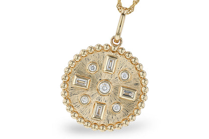 Geometric Disc 14K Yellow Gold Necklace with Natural Diamond Accent (0.23 ct)