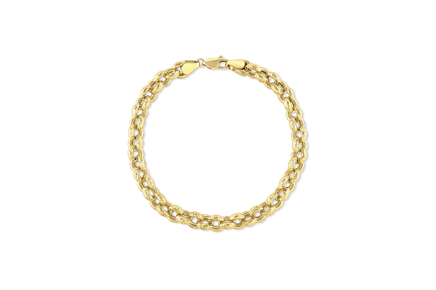 14 Karat Yellow Gold Diamond Cut Rolo Style Chain Bracelet