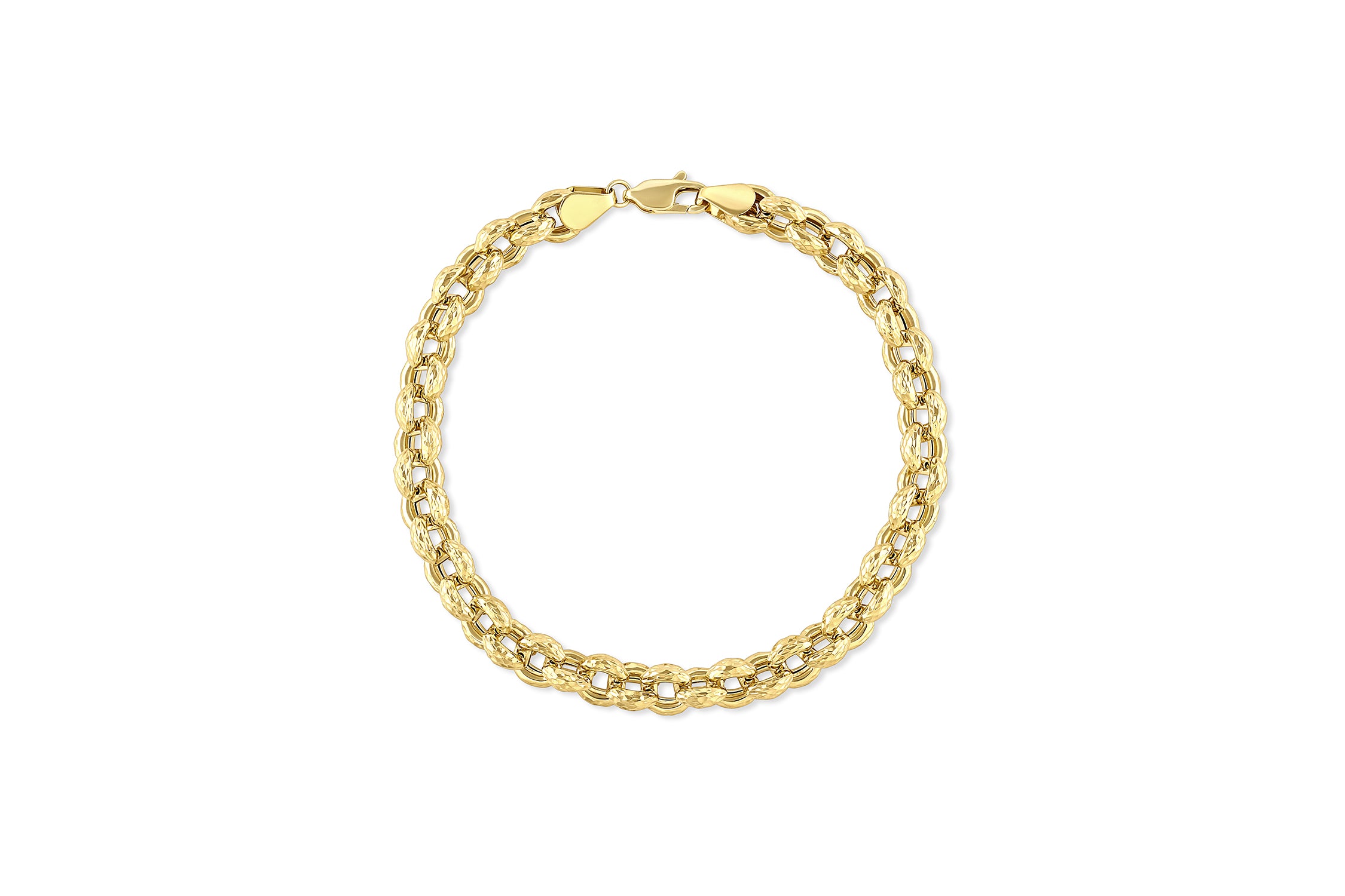 14 Karat Yellow Gold Diamond Cut Rolo Style Chain Bracelet
