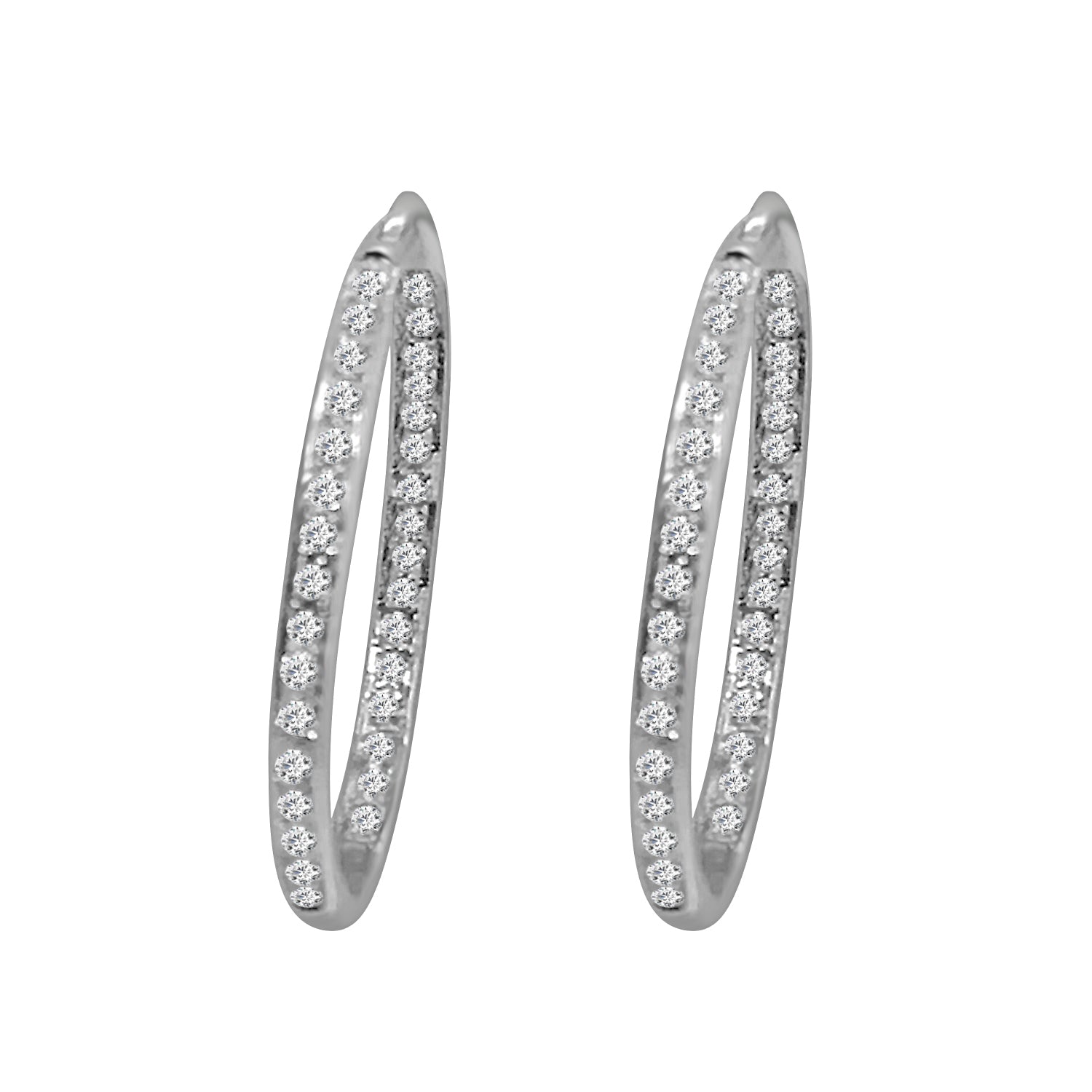 14K White Gold Oval Inside Out Diamond Earrings - 0.75 Carat
