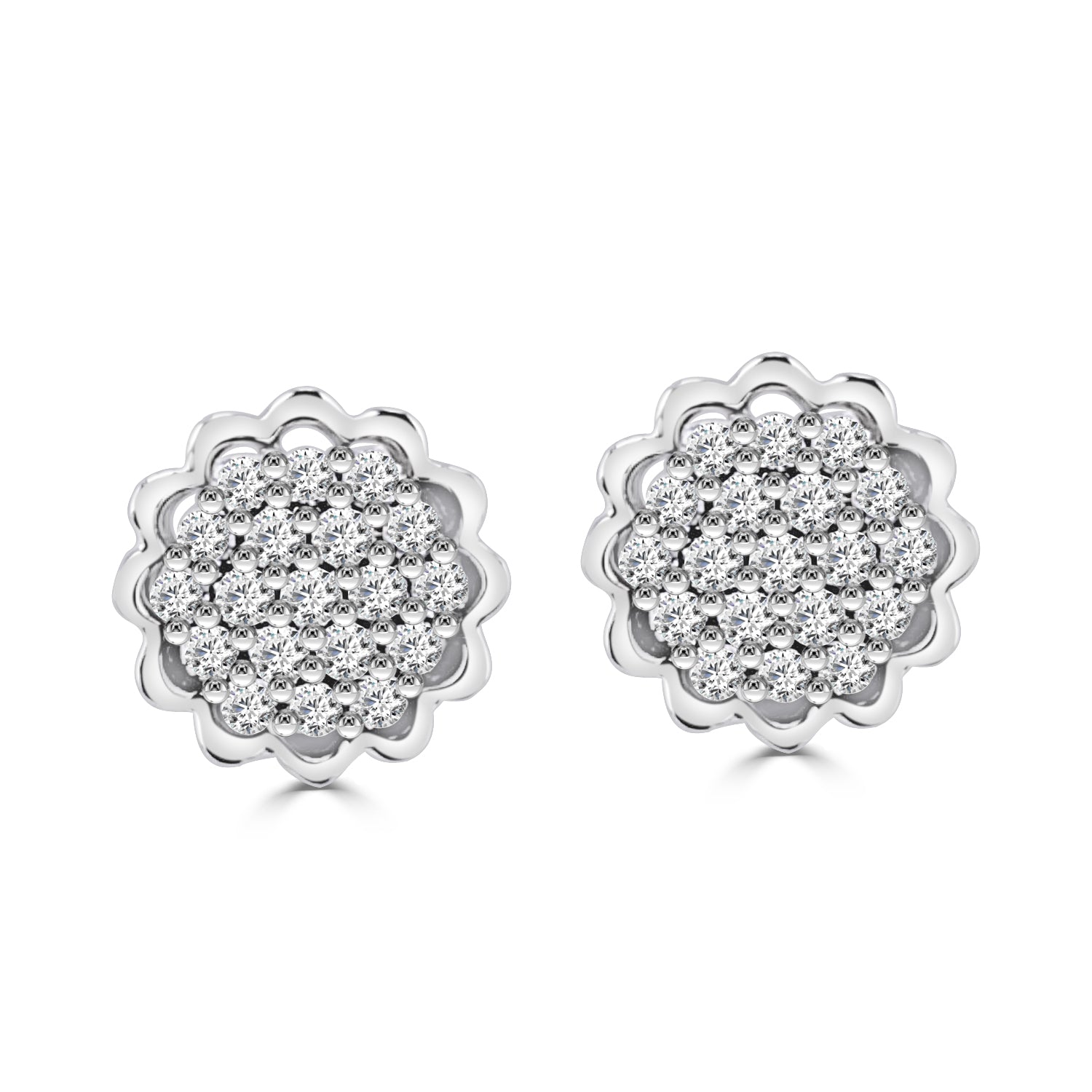 14K Yellow Gold Natural Diamond Flower Cluster Earrings, 0.37 Carat