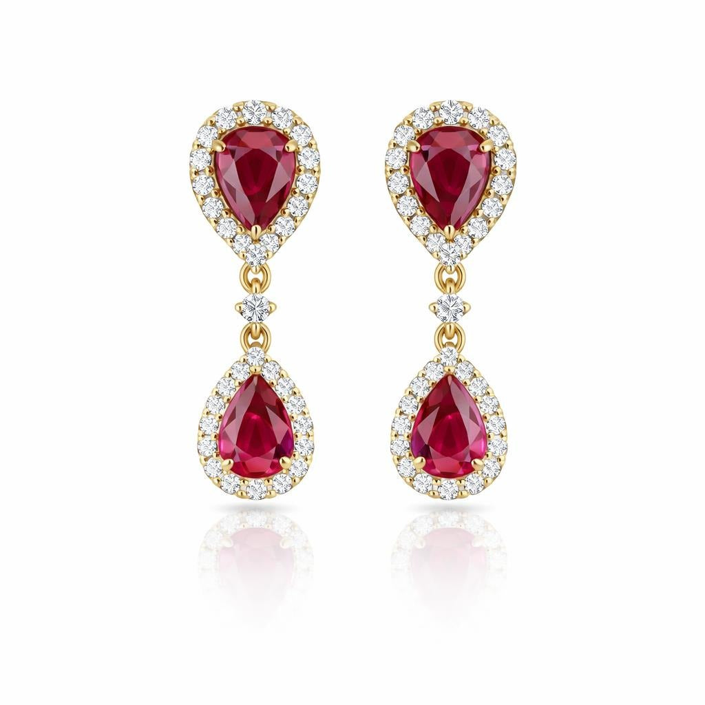 14 Karat Yellow Gold Earrings with Ruby and Diamond