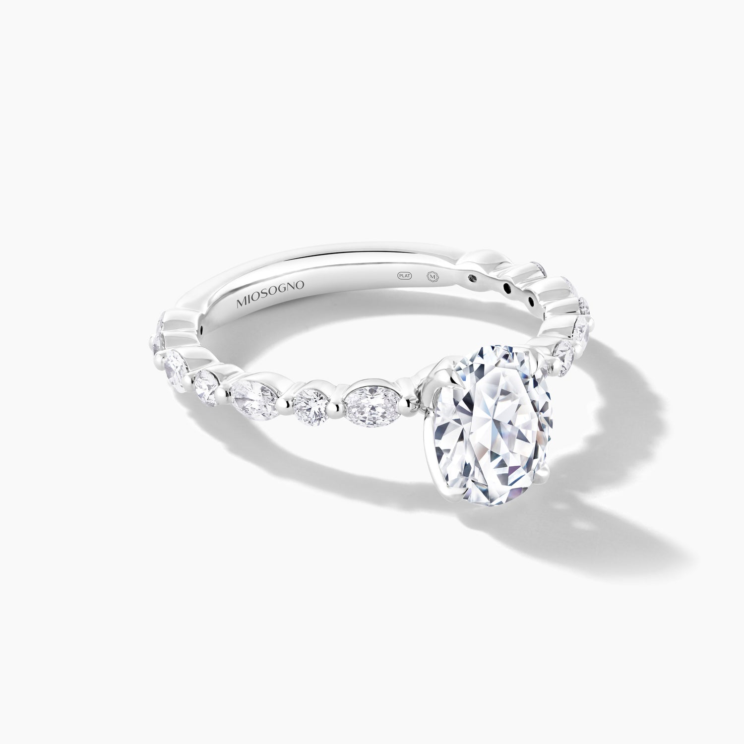 Platinum Oval and RBC Alternating Diamond Band Engagement Mounting