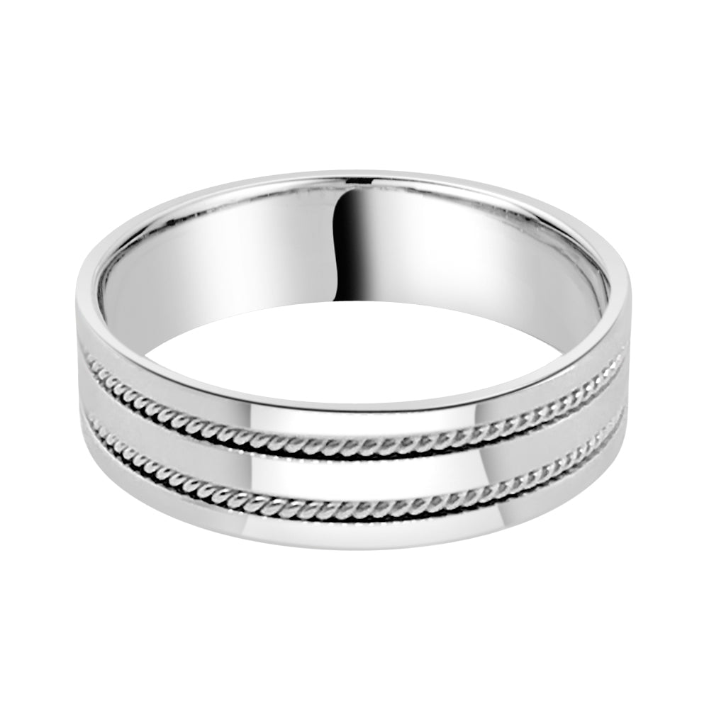 10 Karat White Gold Wedding Band with Double Inlay Cording