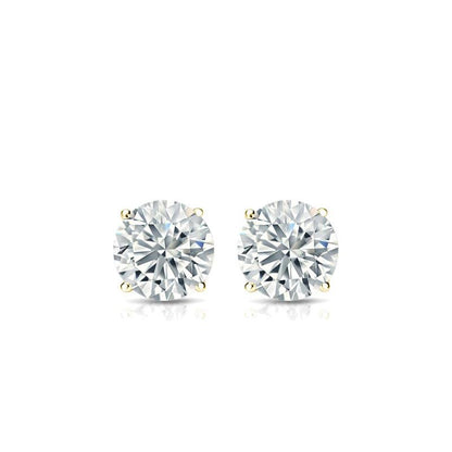 14K Yellow Gold Solitaire Studs with 1.46ct Lab Diamond, Round Shape