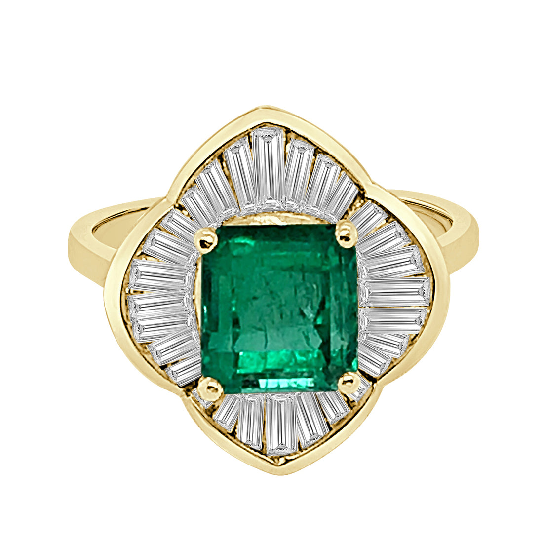 Vintage Princess Cut Emerald Ring in 14K Yellow Gold - Estate Cocktail 2.43 Carat