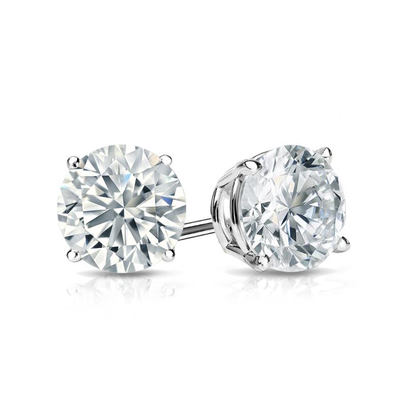 0.73 Carat Natural Diamond Solitaire Studs in 14 Karat White Gold with 4 Prong Round Setting