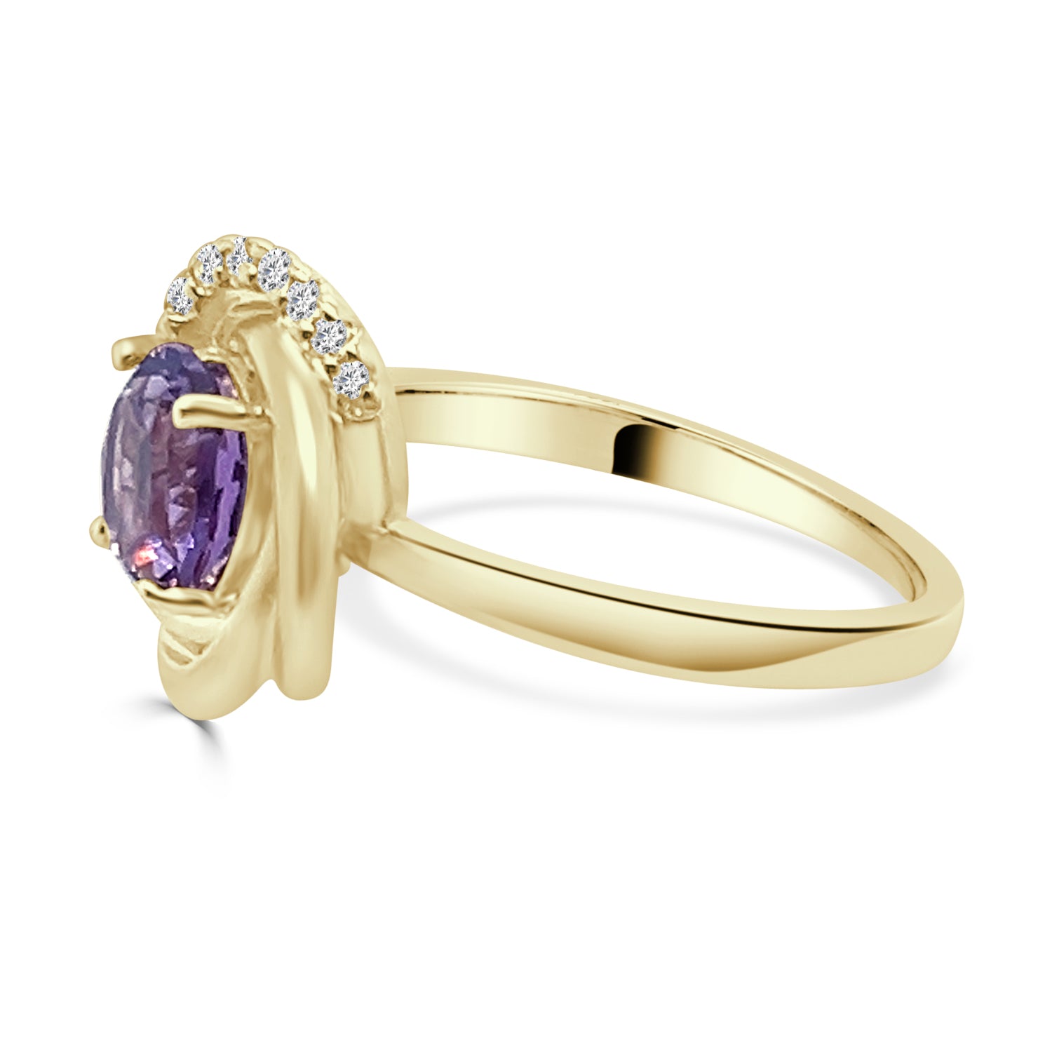 14K Yellow Gold Woven Satin Finish Ring with Amethyst 1.15