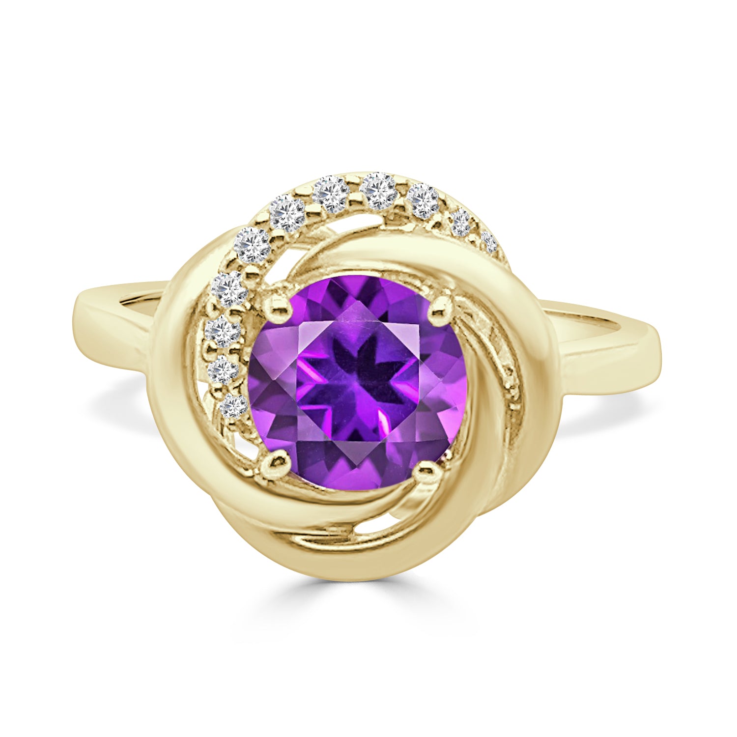 14K Yellow Gold Woven Satin Finish Ring with Amethyst 1.15