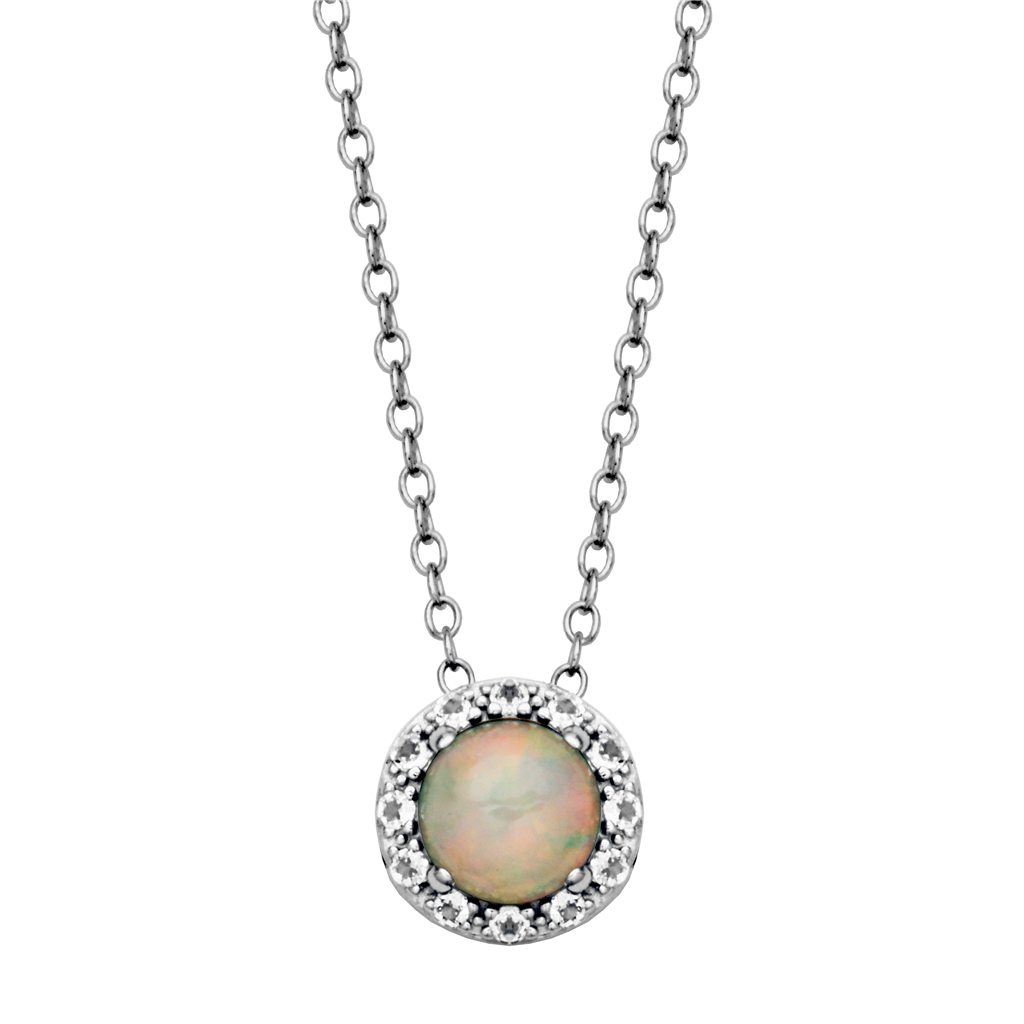 Opal Radiance Sterling Silver Necklace with White Topaz Accents