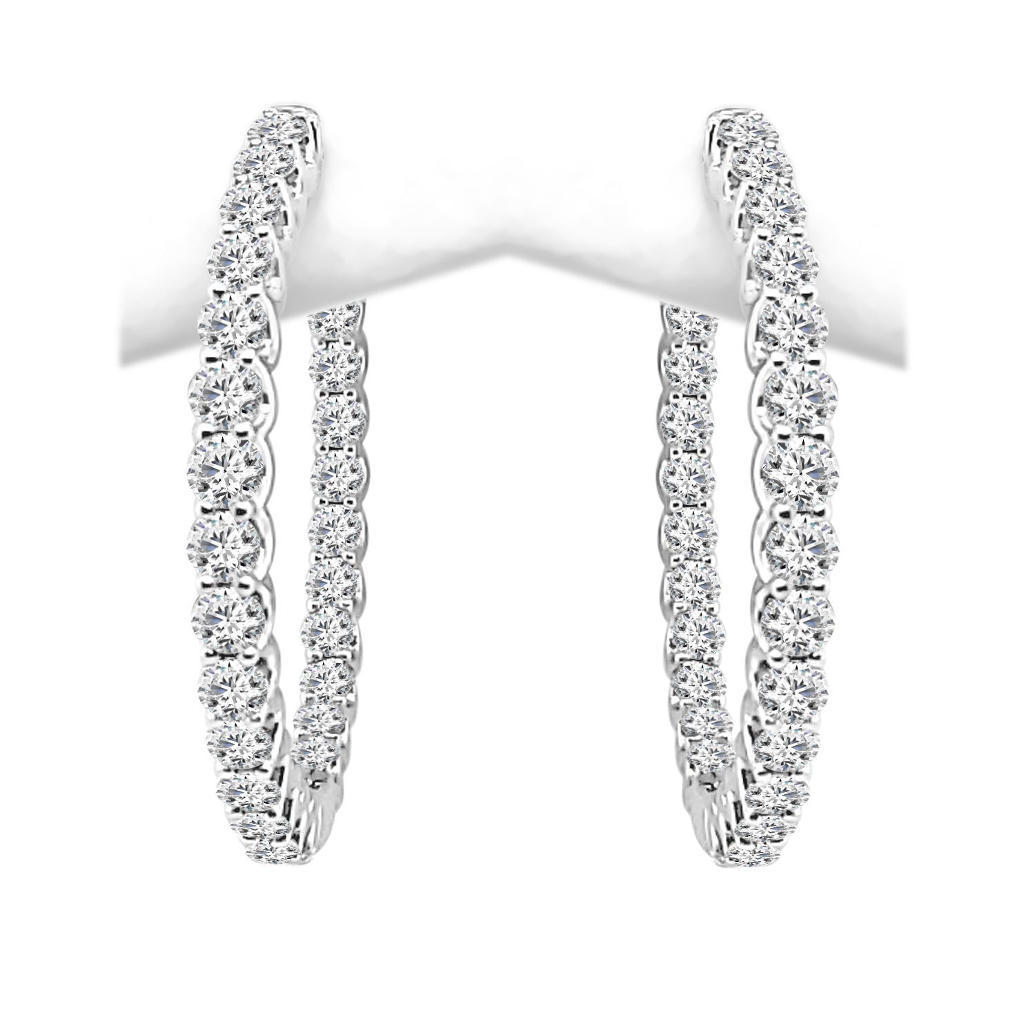 Inside Out 14 Karat White Gold Natural Diamond Round Shape Earrings - 3.00 Carat
