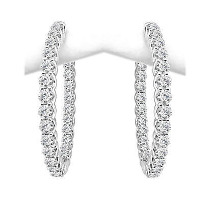 Inside Out 14 Karat White Gold Natural Diamond Round Shape Earrings - 3.00 Carat