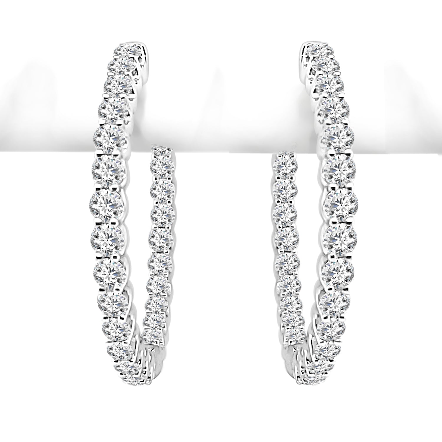 Inside Out 14 Karat White Gold Natural Diamond Round Shape Earrings - 3.00 Carat