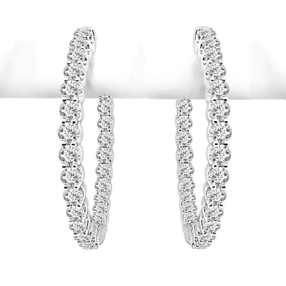 Inside Out 14 Karat White Gold Natural Diamond Round Shape Earrings - 3.00 Carat
