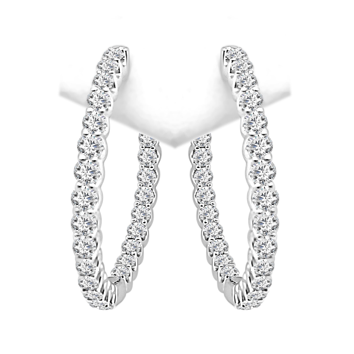 Inside Out 14 Karat White Gold Natural Diamond Round Shape Earrings - 3.00 Carat