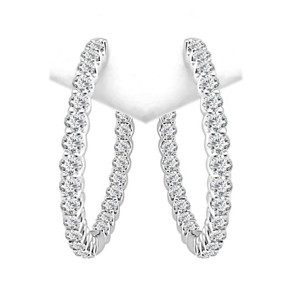 Inside Out 14 Karat White Gold Natural Diamond Round Shape Earrings - 3.00 Carat