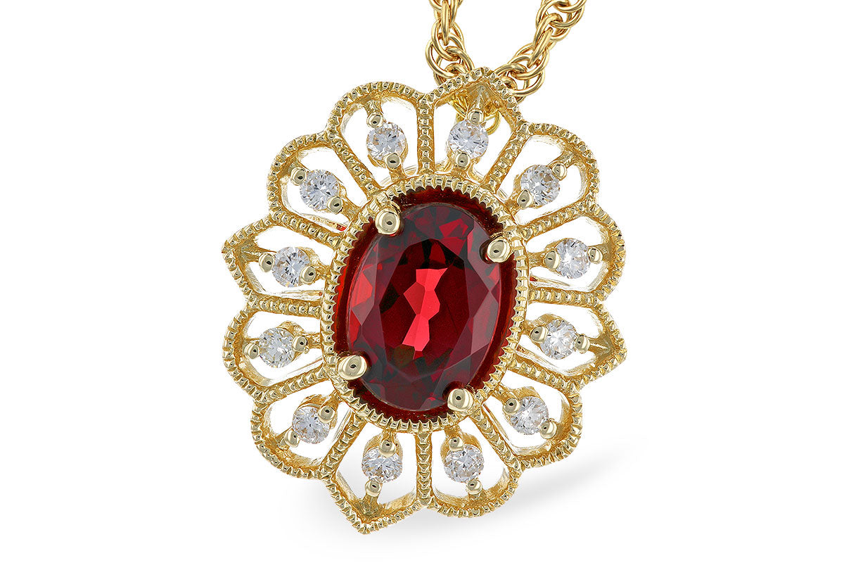 Vintage Style 14K Yellow Gold Garnet Oval Necklace - 0.80 Carats