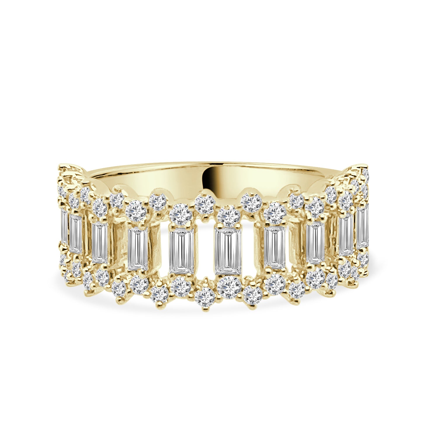 Regal Baguette and Round Diamond Ring in 14 Karat Yellow Gold - 0.87 Carat Natural Diamonds