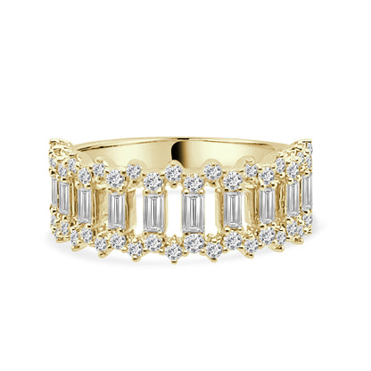 Regal Baguette and Round Diamond Ring in 14 Karat Yellow Gold - 0.87 Carat Natural Diamonds