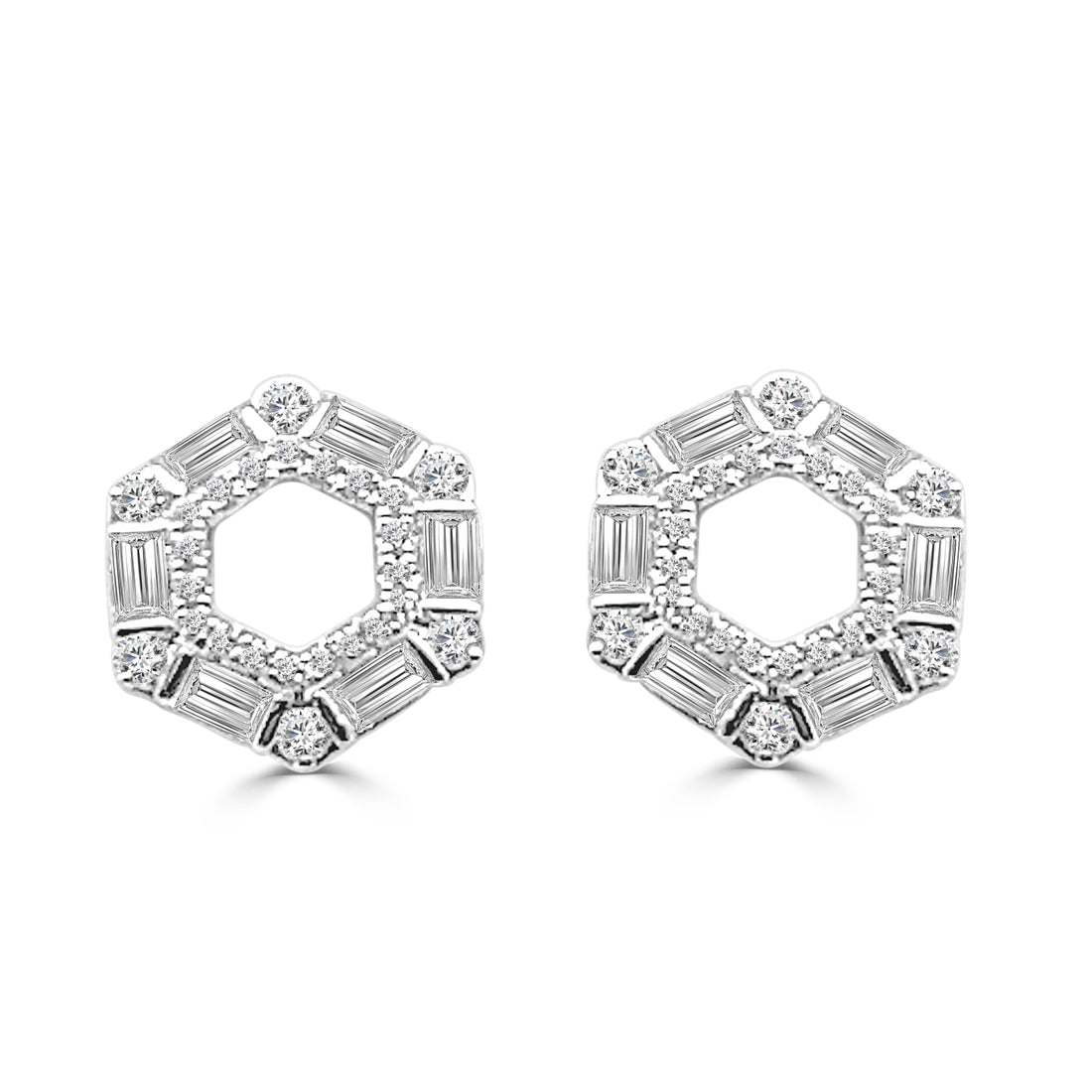 Sure, how about this title: 14K White Gold Natural Diamond Mosaic Hexagon Shaped Stud Earrings (0.70 ct)