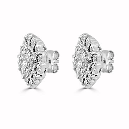 Exquisite Mosaic Square Stud Earrings With Halo in 18 Karat White Gold featuring Natural Diamond (0.25 ct)
