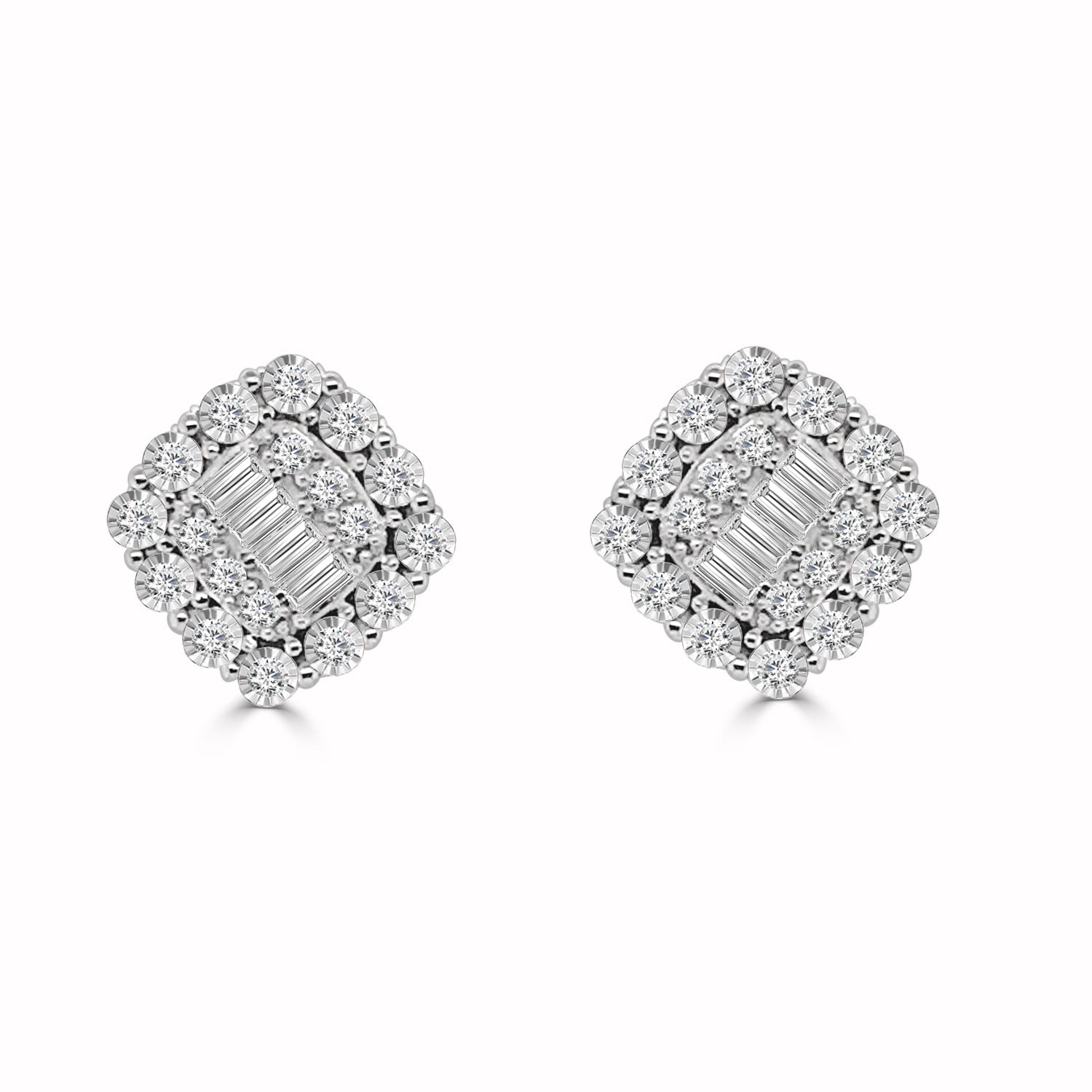 Exquisite Mosaic Square Stud Earrings With Halo in 18 Karat White Gold featuring Natural Diamond (0.25 ct)
