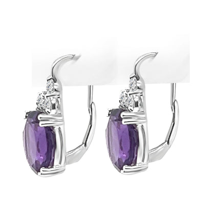 14K White Gold Amethyst and Diamond Oval Drop Earrings - 9