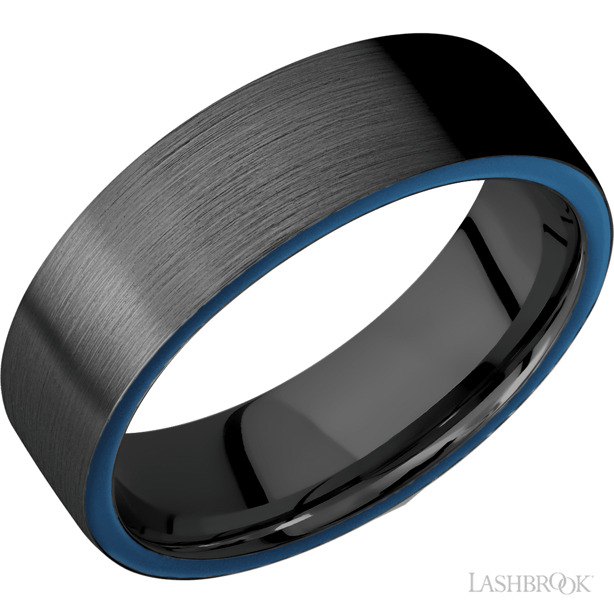 Zirconium Satin Finish Wedding Band with Blue Side Inlay