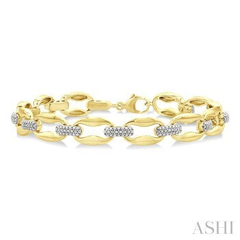 Gold Plated Sterling Silver Octagon Link Bracelet with Natural Diamond Accent, Round Shape 0.1 carat