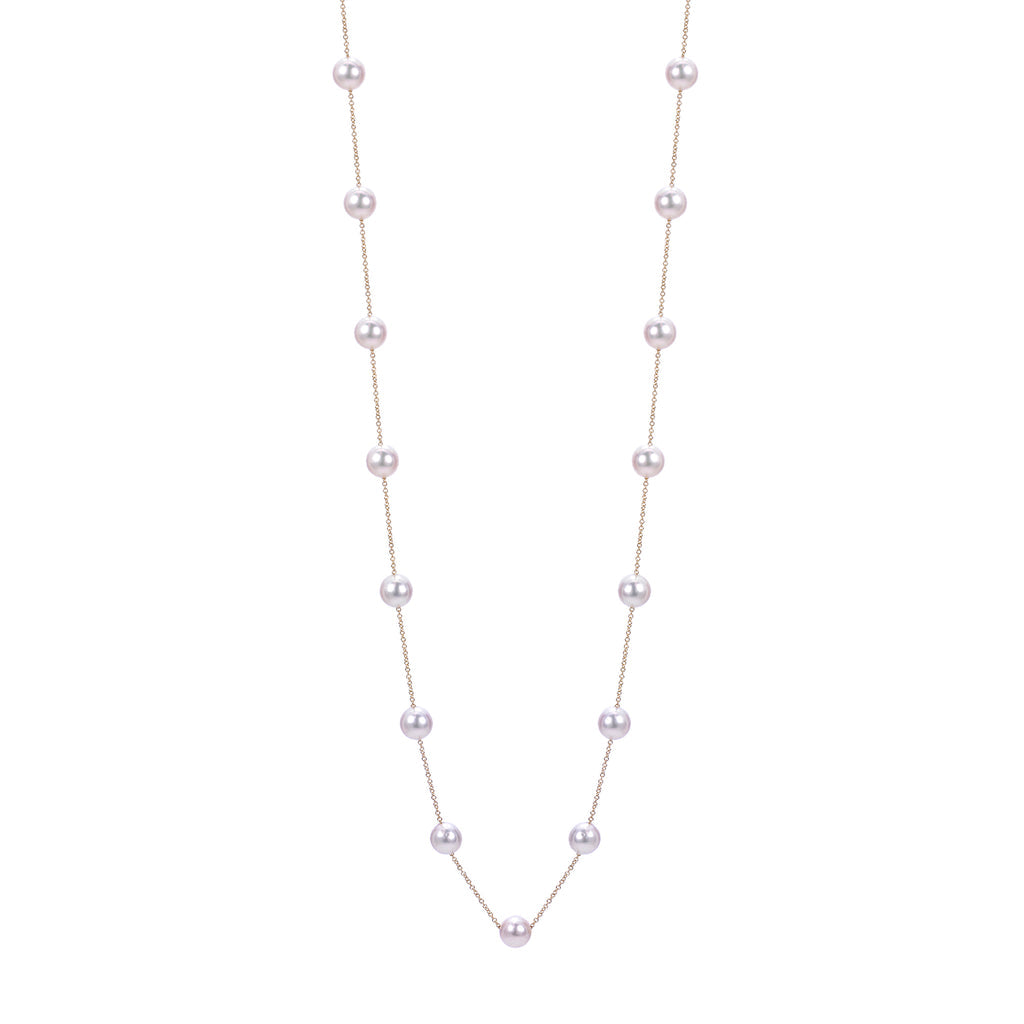 14 Karat Yellow Gold Pearl Station Necklace