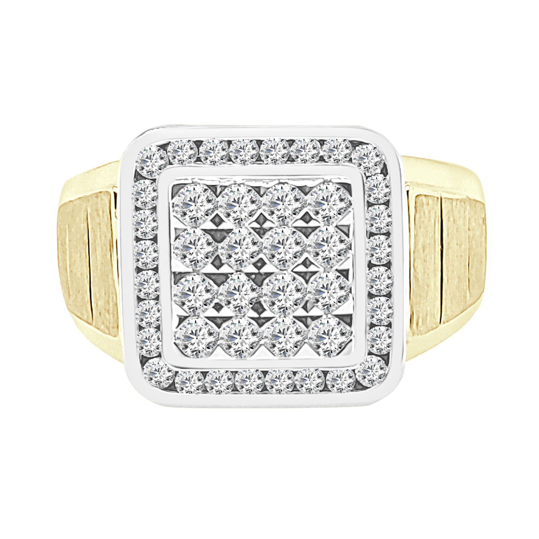 10K Two-Tone Satin Cushion Halo Ring with 1.00 Carat Natural Diamond