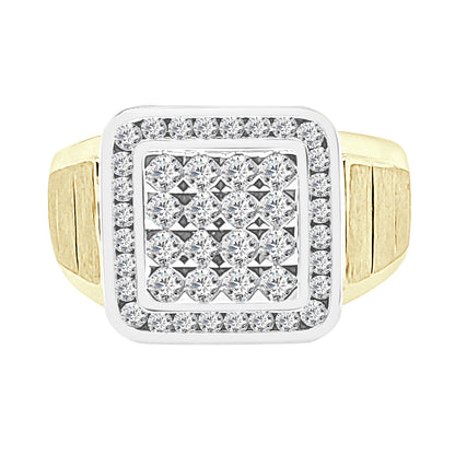 10K Two-Tone Satin Cushion Halo Ring with 1.00 Carat Natural Diamond
