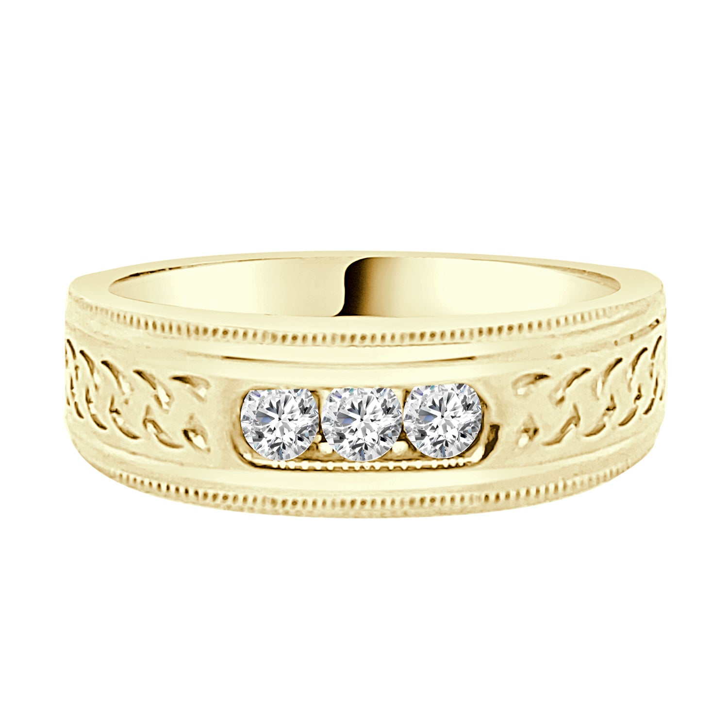Braided Three Stone Channel Wedding Band in 10 Karat Yellow Gold with 0.25 Carat Natural Diamond