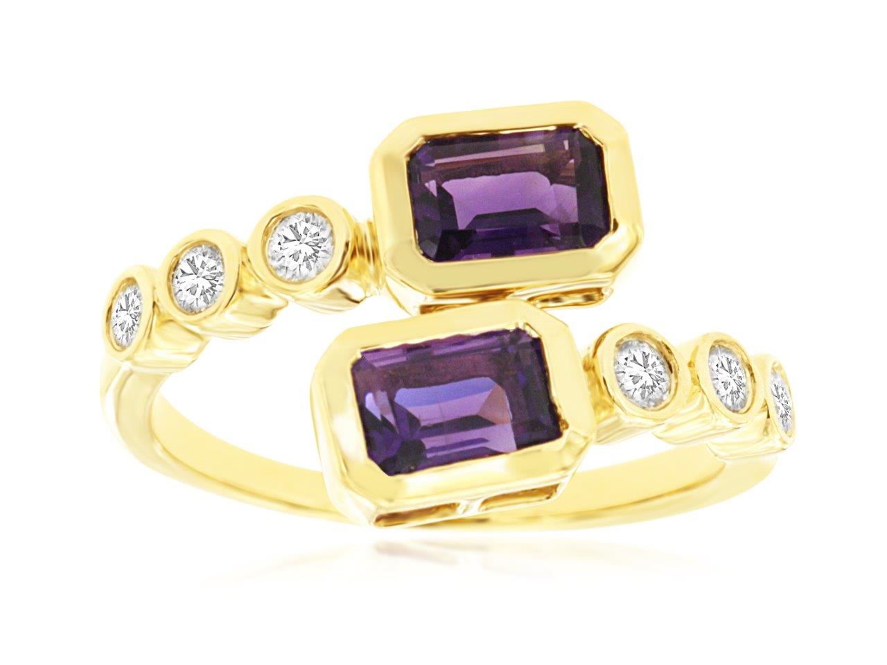 14K Yellow Gold Amethyst and Diamond Emerald Shape Ring (1.3ct)