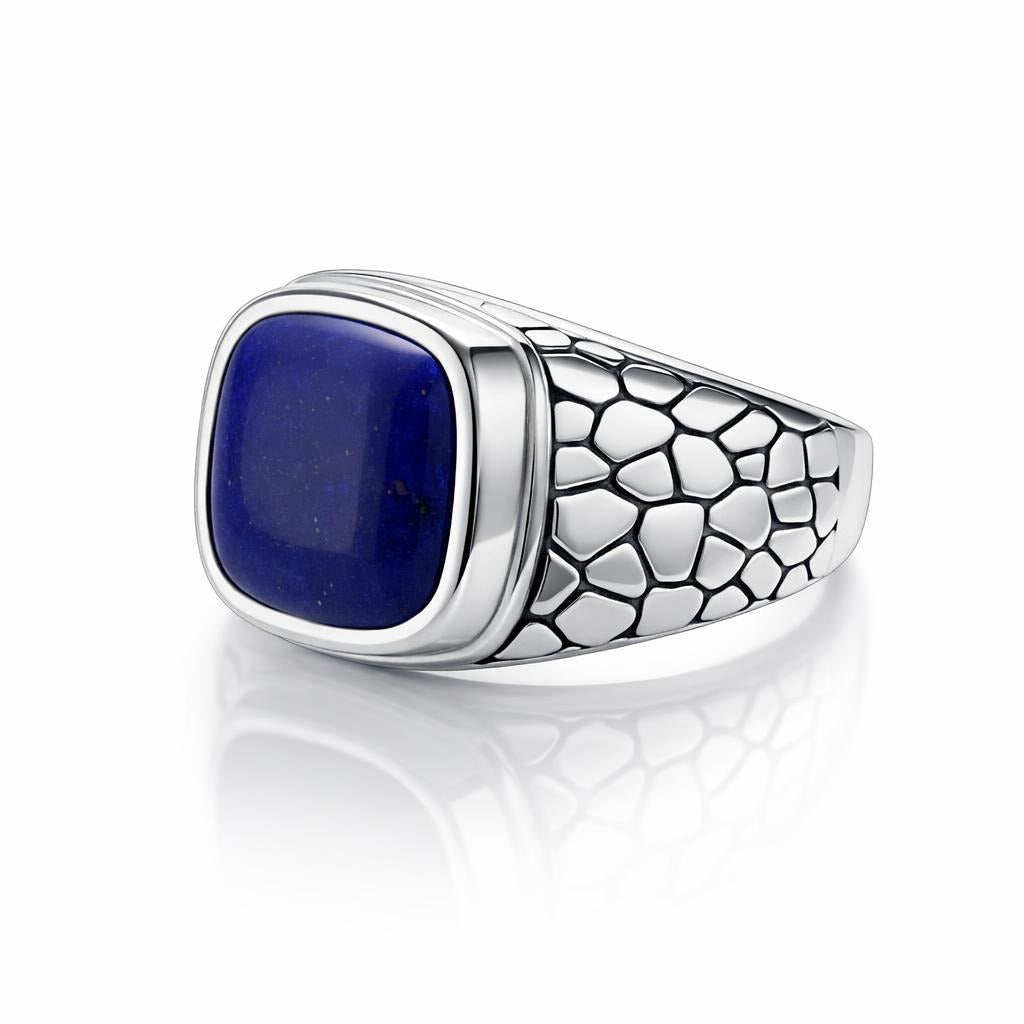 Pebble Design Ring With Cushion Lapis