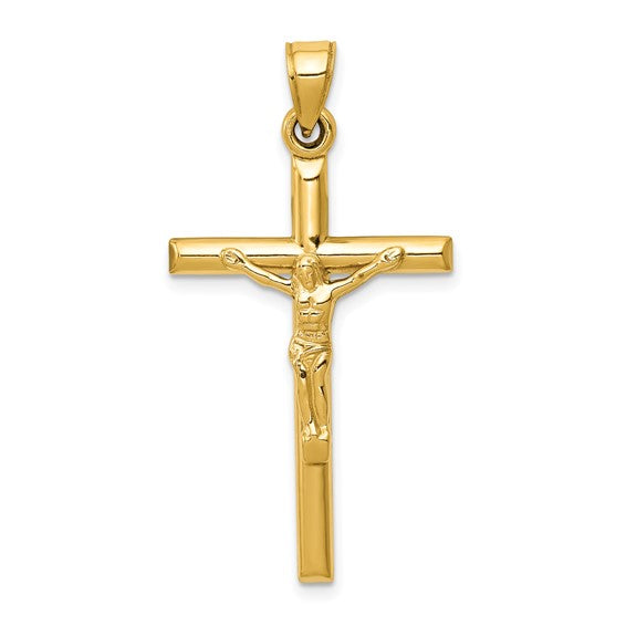 14 Karat Yellow Gold Hollow Crucifix Pendant Necklace