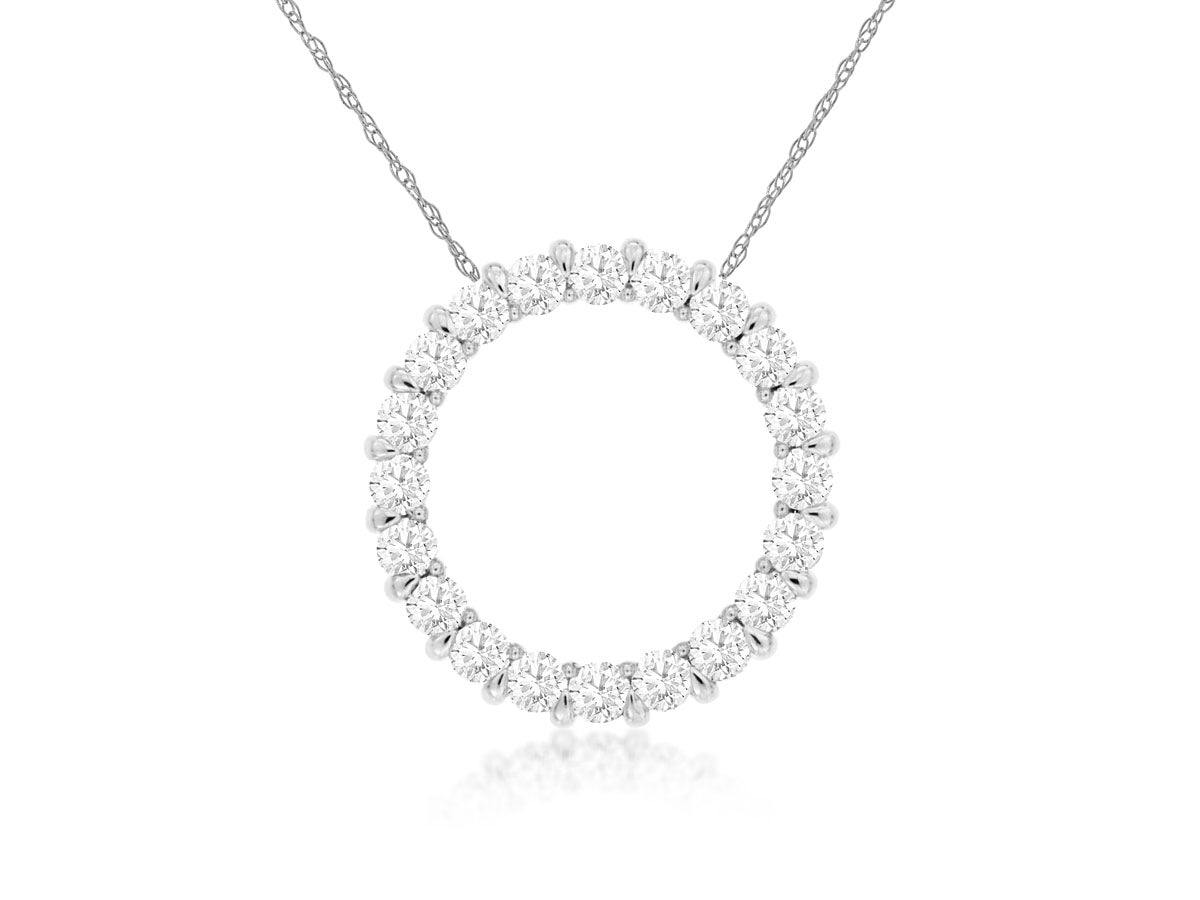 14K White Gold Circle Necklace with 0.50 Carat Natural Diamond in Round Shape