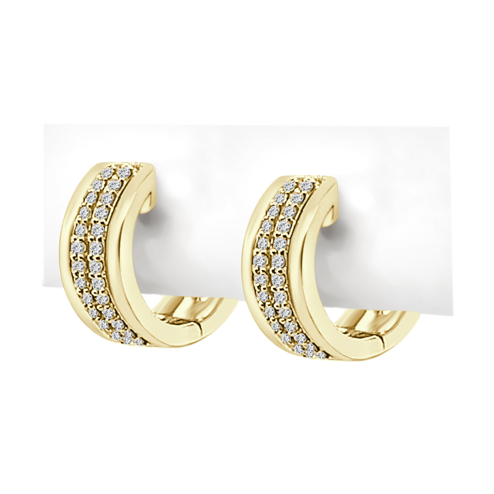 10K Yellow Gold Diamond High Polish Hoop Earrings with 0.25ct Natural Round Diamond