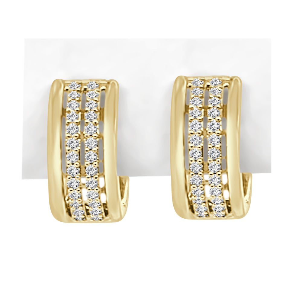 10K Yellow Gold Diamond High Polish Hoop Earrings with 0.25ct Natural Round Diamond