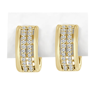 10K Yellow Gold Diamond High Polish Hoop Earrings with 0.25ct Natural Round Diamond