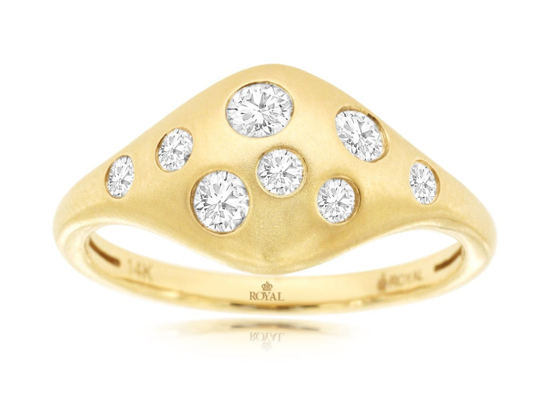14K Yellow Gold Flush Set Natural Diamond Ring with Satin Finish (0.40 ct, Round Shape)
