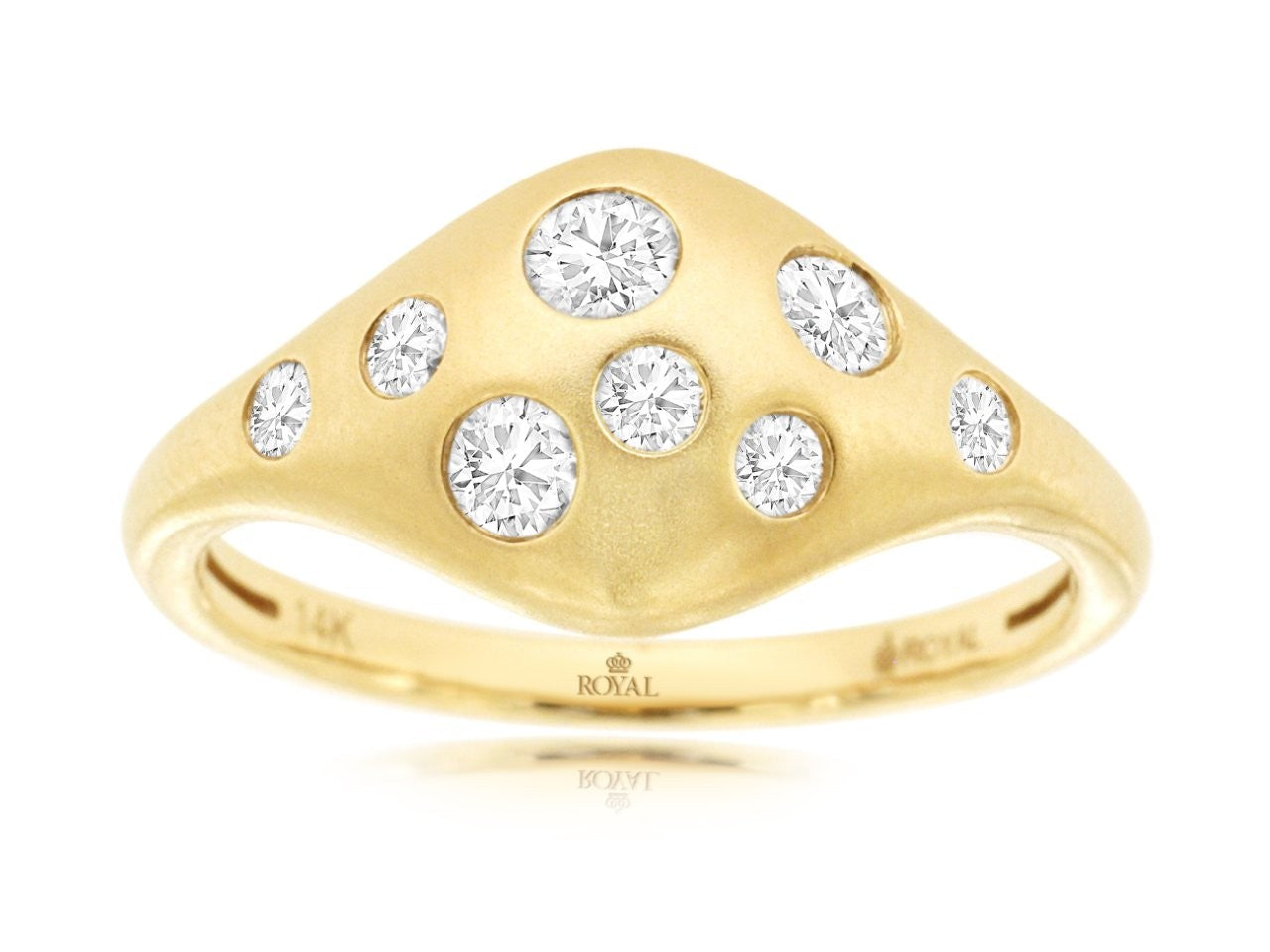 14K Yellow Gold Flush Set Natural Diamond Ring with Satin Finish (0.40 ct, Round Shape)