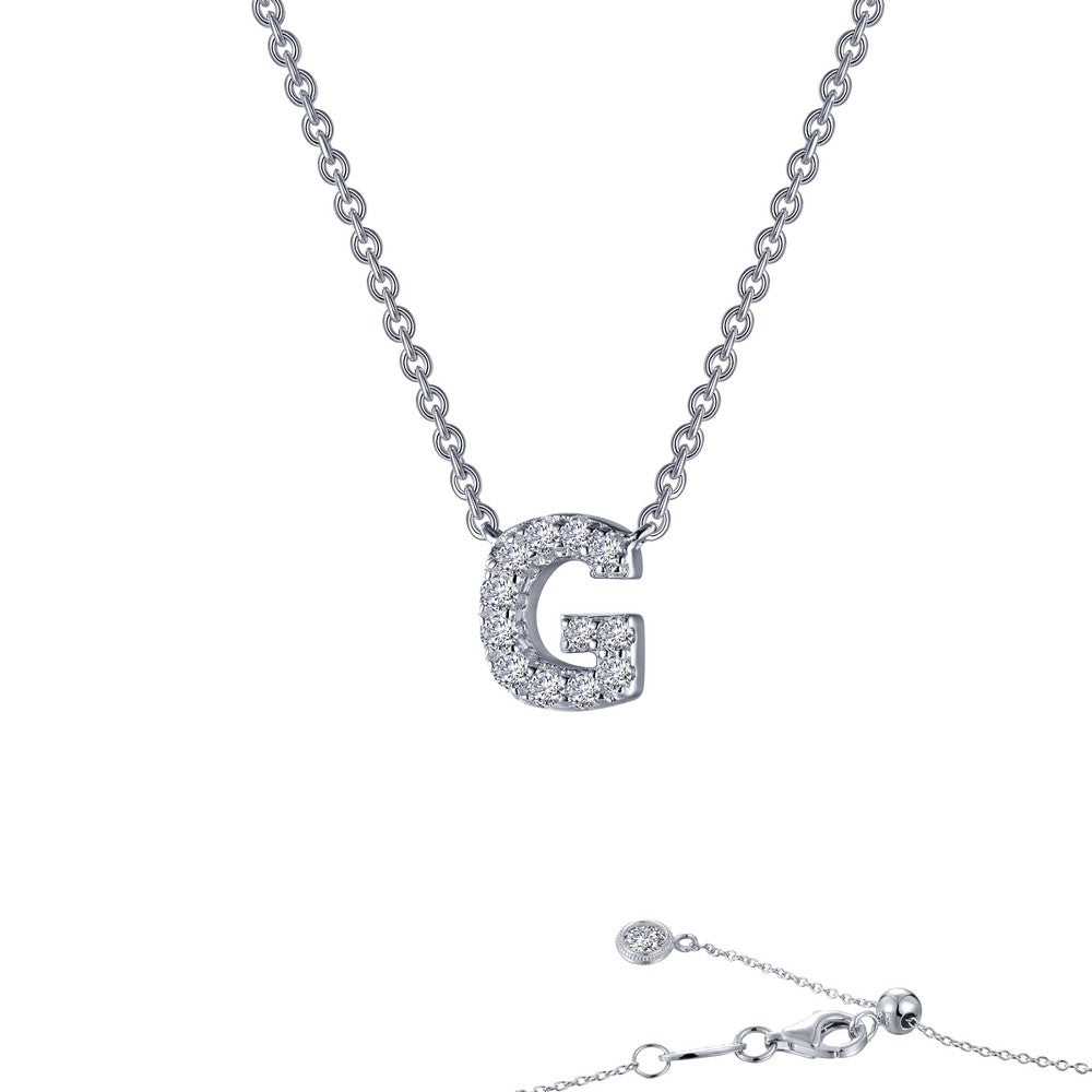 Platinum Coated Sterling Silver Block Letter G Necklace with Lassaire Accent - 0.38 ct