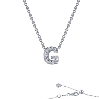 Platinum Coated Sterling Silver Block Letter G Necklace with Lassaire Accent - 0.38 ct